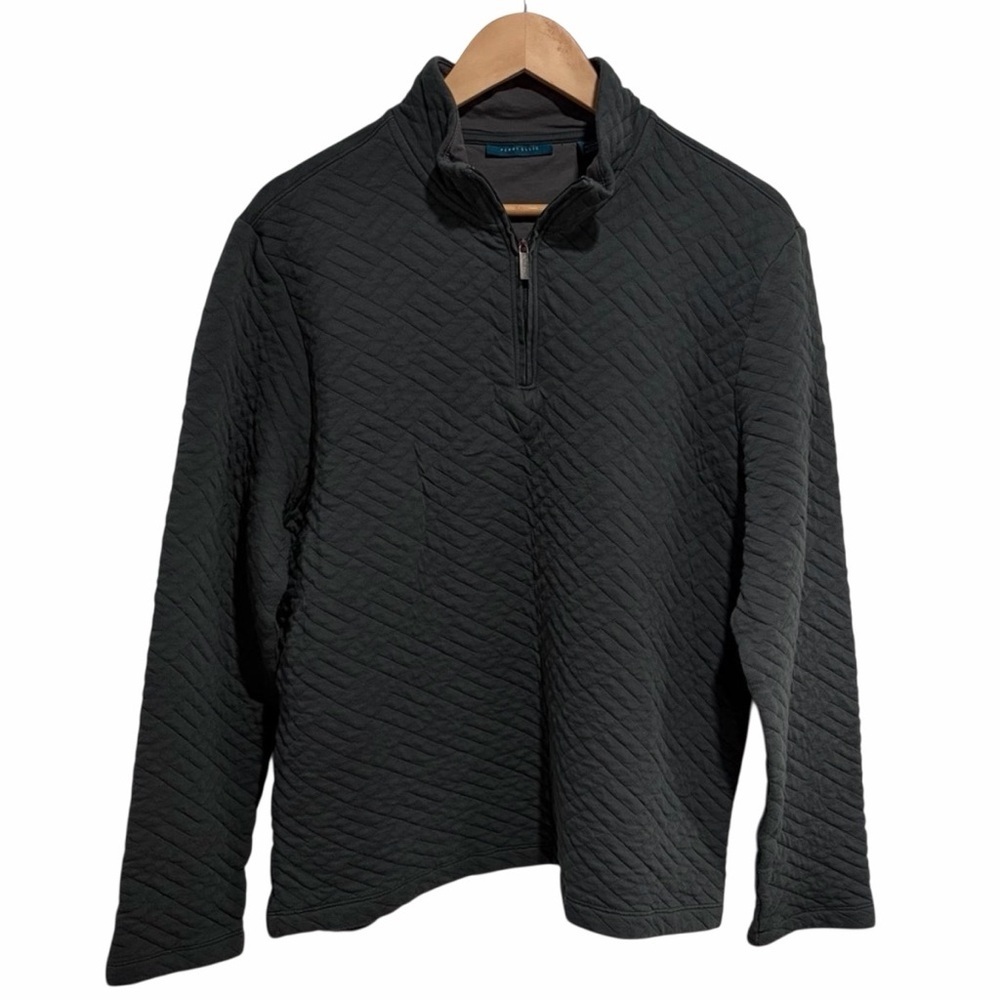 2/$25 Perry Ellis Men's Grey Quilted Quarter-Zip Sweater Cotton Blend XL